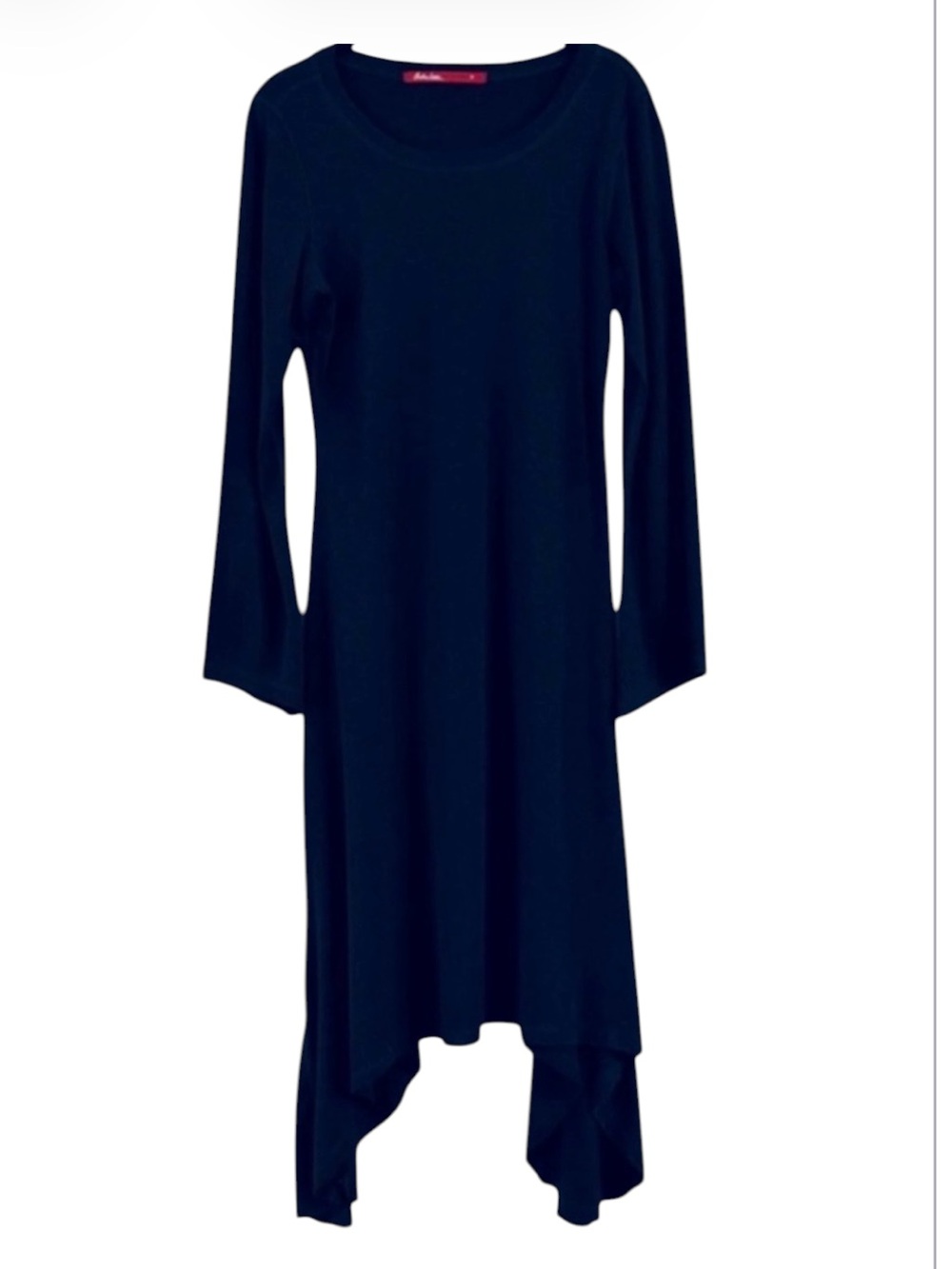 Barbara Lesser Black Long Sleeve Handkerchief Hem Midi Dress Size S